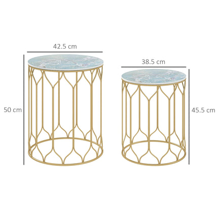 Round Coffee Table Set of 2, Modern Nesting Tables with Ceramic Tile Top, Small