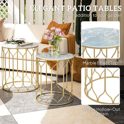 Round Coffee Table Set of 2, Modern Nesting Tables with Ceramic Tile Top, Small
