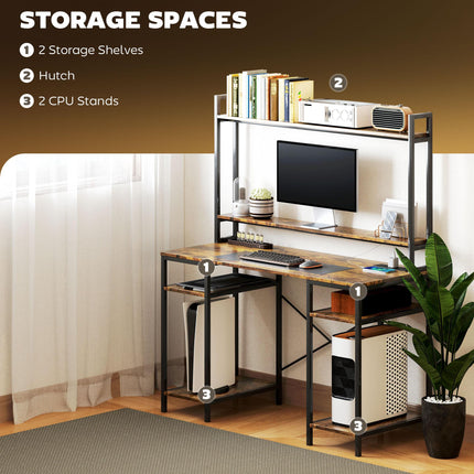 Computer Desk with Power Outlets and LED Lights, Home Office Desk with Monitor S