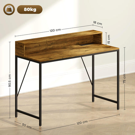 120cm Gaming Computer Desk with LED Lights, Power Outlets & Monitor Stand - Rustic Brown