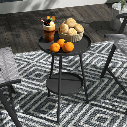 Round 2-Tier Metal Garden Side Table for Patio Deck Balcony - Black