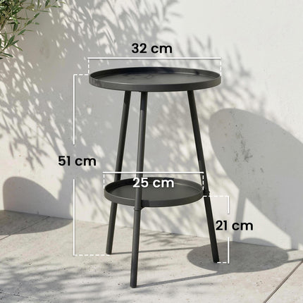 Round 2-Tier Metal Garden Side Table for Patio Deck Balcony - Black