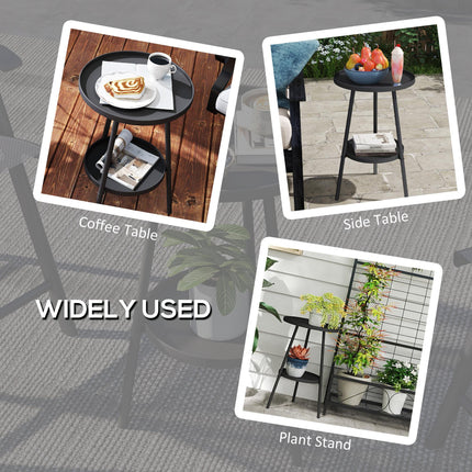 Round 2-Tier Metal Garden Side Table for Patio Deck Balcony - Black