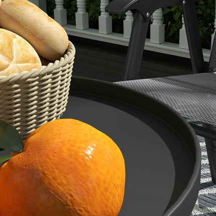 Round 2-Tier Metal Garden Side Table for Patio Deck Balcony - Black