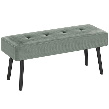 End of Bed Corduroy Bench with Thick Padding and Steel Legs - Green