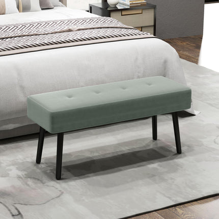 End of Bed Corduroy Bench with Thick Padding and Steel Legs - Green