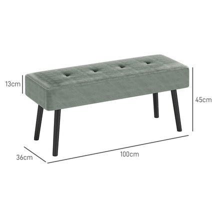 End of Bed Corduroy Bench with Thick Padding and Steel Legs - Green