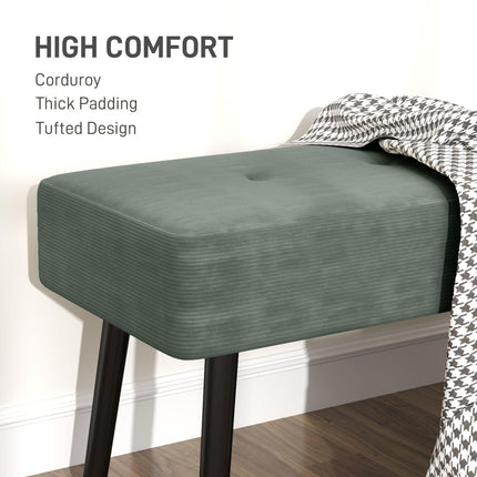 End of Bed Corduroy Bench with Thick Padding and Steel Legs - Green