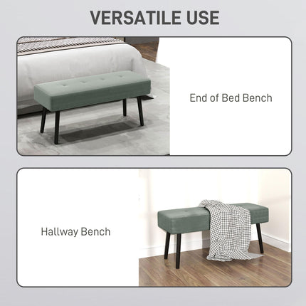 End of Bed Corduroy Bench with Thick Padding and Steel Legs - Green