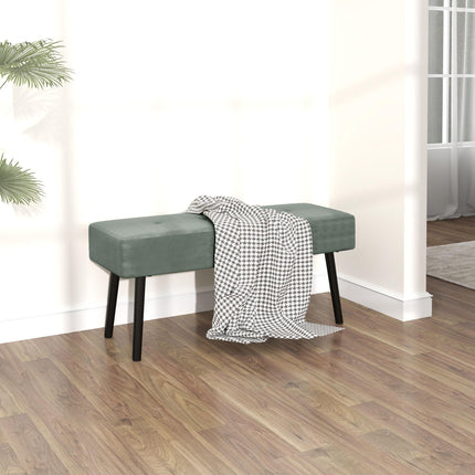 End of Bed Corduroy Bench with Thick Padding and Steel Legs - Green