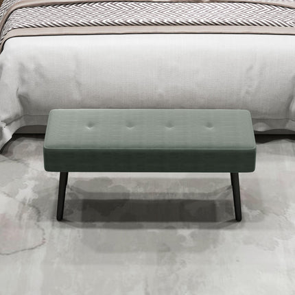 End of Bed Corduroy Bench with Thick Padding and Steel Legs - Green
