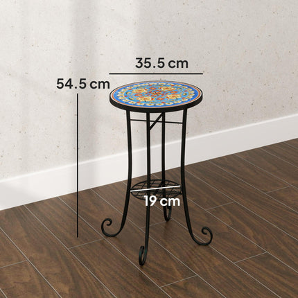 Mosaic Garden Side Table with Ceramic Tile Top, Metal Frame - Blue