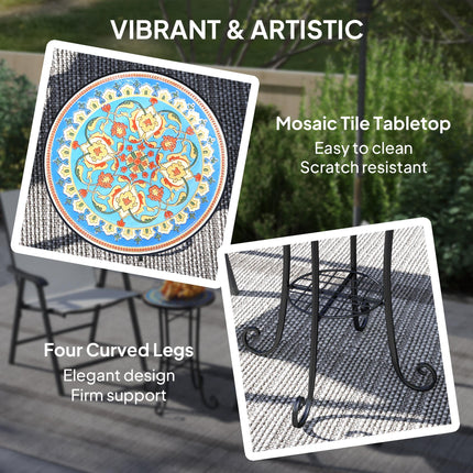 Mosaic Garden Side Table with Ceramic Tile Top, Metal Frame - Blue