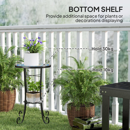 Mosaic Garden Side Table with Ceramic Tile Top, Metal Frame - Blue