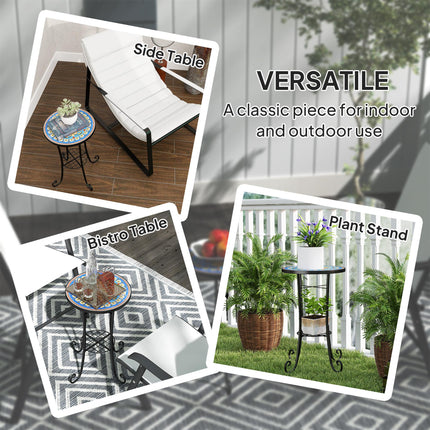 Mosaic Garden Side Table with Ceramic Tile Top, Metal Frame - Blue