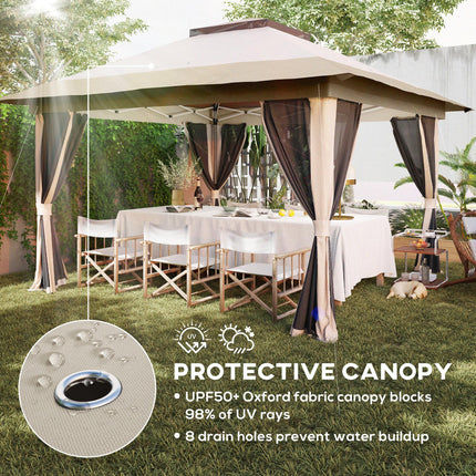 3.6 x 3.6m Pop-Up Gazebo with Accessories - Beige