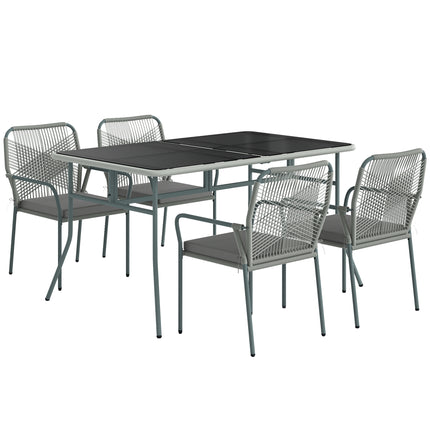 Five-Piece PE Rattan Garden Dining Set with Cushions & Stackable Chairs - Light Grey