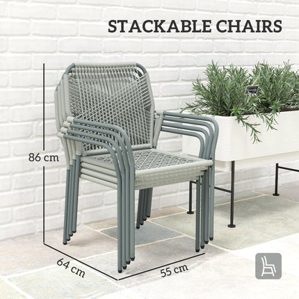 Five-Piece PE Rattan Garden Dining Set with Cushions & Stackable Chairs - Light Grey