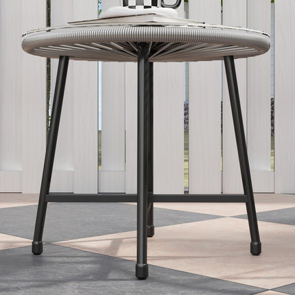 3 Piece Rattan Bistro Set with Acapulco Chairs & Glass Top Table for Outdoor Patio Balcony - Grey