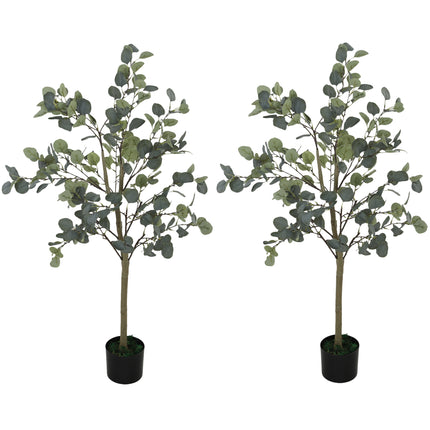 Set of 2 Decorative Artificial Tree, 4ft/ 120cm Silk Eucalyptus Trees with 230 Silver Dollar Leaves in Pot, Fake Plants for Home, Office, Living Room, Indoor Decor