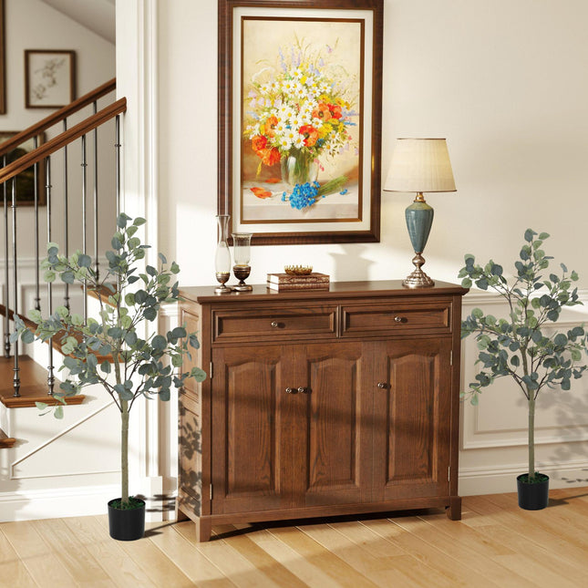Set of 2 Decorative Artificial Tree, 4ft/ 120cm Silk Eucalyptus Trees with 230 Silver Dollar Leaves in Pot, Fake Plants for Home, Office, Living Room, Indoor Decor