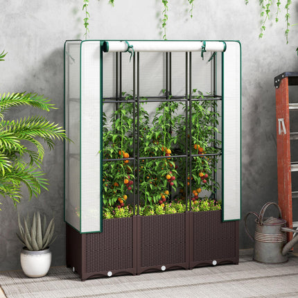 Raised Garden Bed with Trellis and PE Cover 120x40x140 cm - Brown White