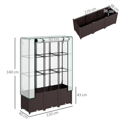 Raised Garden Bed with Trellis and PE Cover 120x40x140 cm - Brown White
