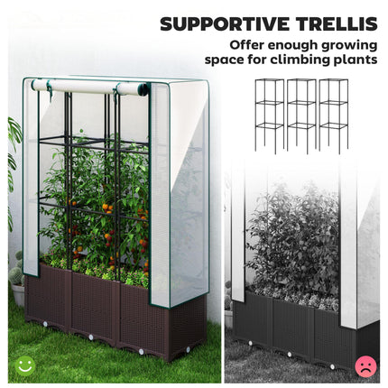 Raised Garden Bed with Trellis and PE Cover 120x40x140 cm - Brown White