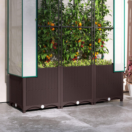Raised Garden Bed with Trellis and PE Cover 120x40x140 cm - Brown White