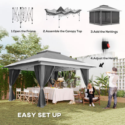 3.6 x 3.6m Pop-Up Gazebo with Accessories, UPF50+ Canopy, Adjustable Legs - Grey