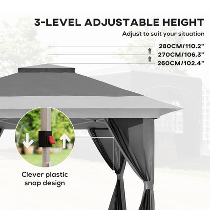 3.6 x 3.6m Pop-Up Gazebo with Accessories, UPF50+ Canopy, Adjustable Legs - Grey
