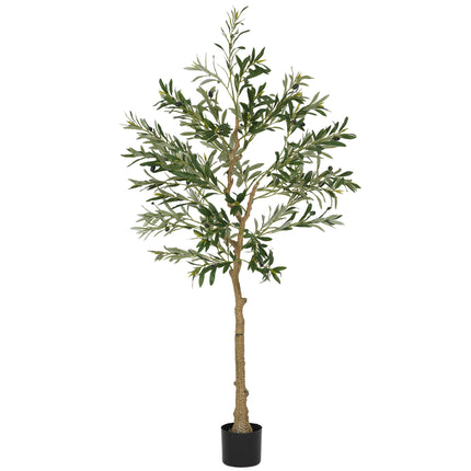5ft/150cm Artificial Silk Olive Tree with 720 Leaves & 32 Fruits in Pot - Green