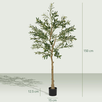 5ft/150cm Artificial Silk Olive Tree with 720 Leaves & 32 Fruits in Pot - Green