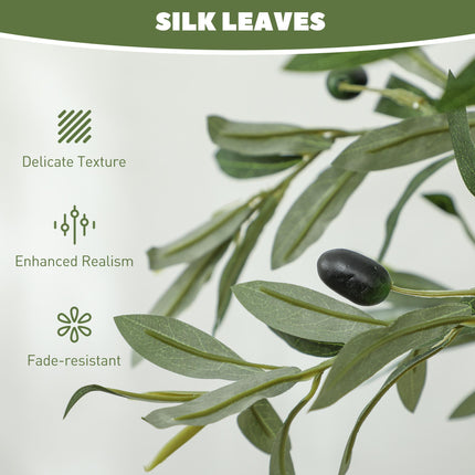 5ft/150cm Artificial Silk Olive Tree with 720 Leaves & 32 Fruits in Pot - Green
