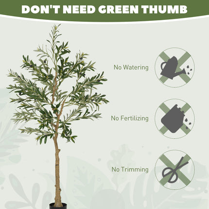 5ft/150cm Artificial Silk Olive Tree with 720 Leaves & 32 Fruits in Pot - Green