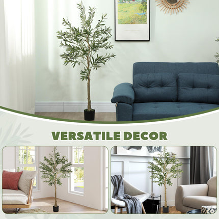 5ft/150cm Artificial Silk Olive Tree with 720 Leaves & 32 Fruits in Pot - Green