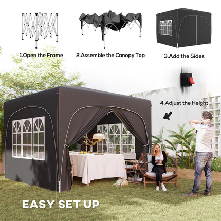 3x3m Pop-Up Gazebo Shelter with UPF50+ Canopy and Adjustable Height - Black
