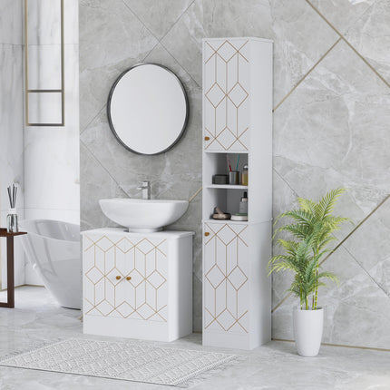 Tall Slim Freestanding Bathroom Storage Cabinet with Doors and Adjustable Shelves - White