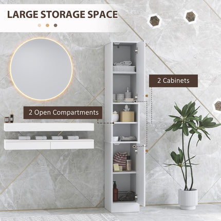 Tall Slim Freestanding Bathroom Storage Cabinet with Doors and Adjustable Shelves - White