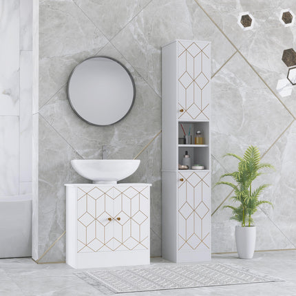 Tall Slim Freestanding Bathroom Storage Cabinet with Doors and Adjustable Shelves - White