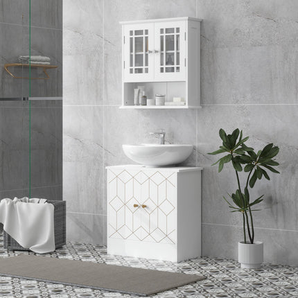 Under Sink Bathroom Cabinet with Adjustable Shelf and Open Compartment 60x30x60cm - White