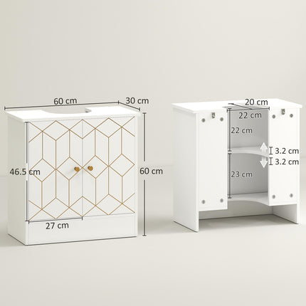 Under Sink Bathroom Cabinet with Adjustable Shelf and Open Compartment 60x30x60cm - White