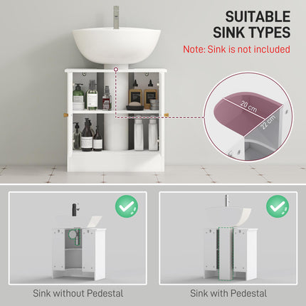 Under Sink Bathroom Cabinet with Adjustable Shelf and Open Compartment 60x30x60cm - White