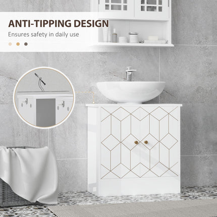 Under Sink Bathroom Cabinet with Adjustable Shelf and Open Compartment 60x30x60cm - White