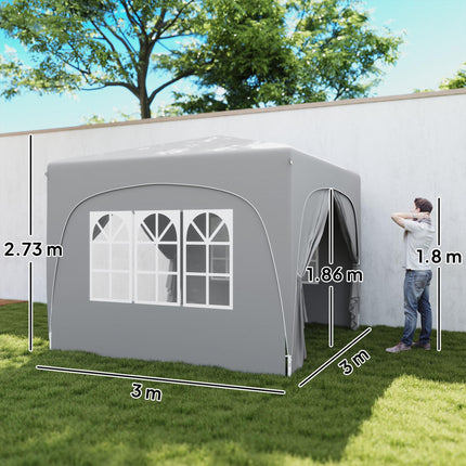 3 x 3m Pop-Up Gazebo Shelter with Accessories - Light Grey