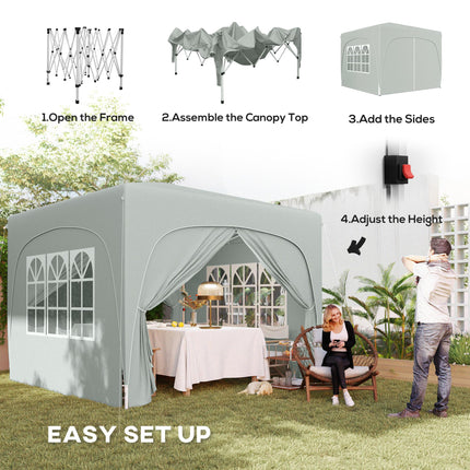 3 x 3m Pop-Up Gazebo Shelter with Accessories - Light Grey