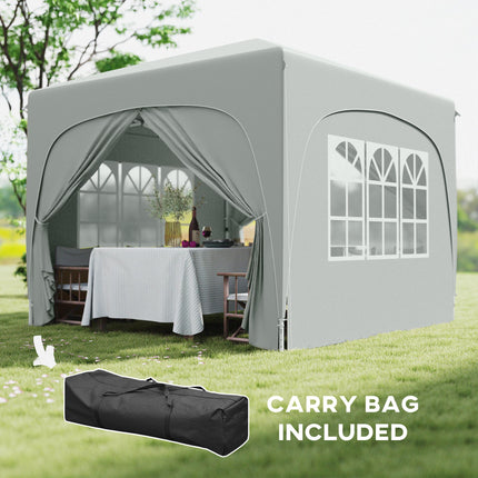3 x 3m Pop-Up Gazebo Shelter with Accessories - Light Grey