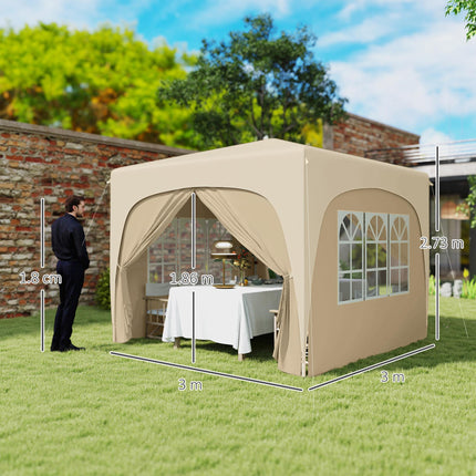 3 x 3m Pop-Up Gazebo Shelter with UPF50+ Canopy - Sand