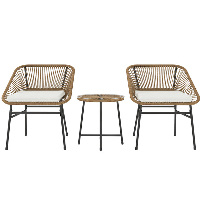 3 Pieces Rattan Bistro Set with Cushions and Glass Top Table for Outdoor Patio Balcony - Natural