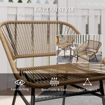 3 Pieces Rattan Bistro Set with Cushions and Glass Top Table for Outdoor Patio Balcony - Natural